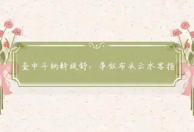 壶中斗柄斡旋舒,争似布衣云水客是什么生肖