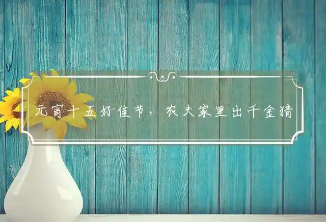 元宵十五好佳节,农夫家里出千金是什么生肖